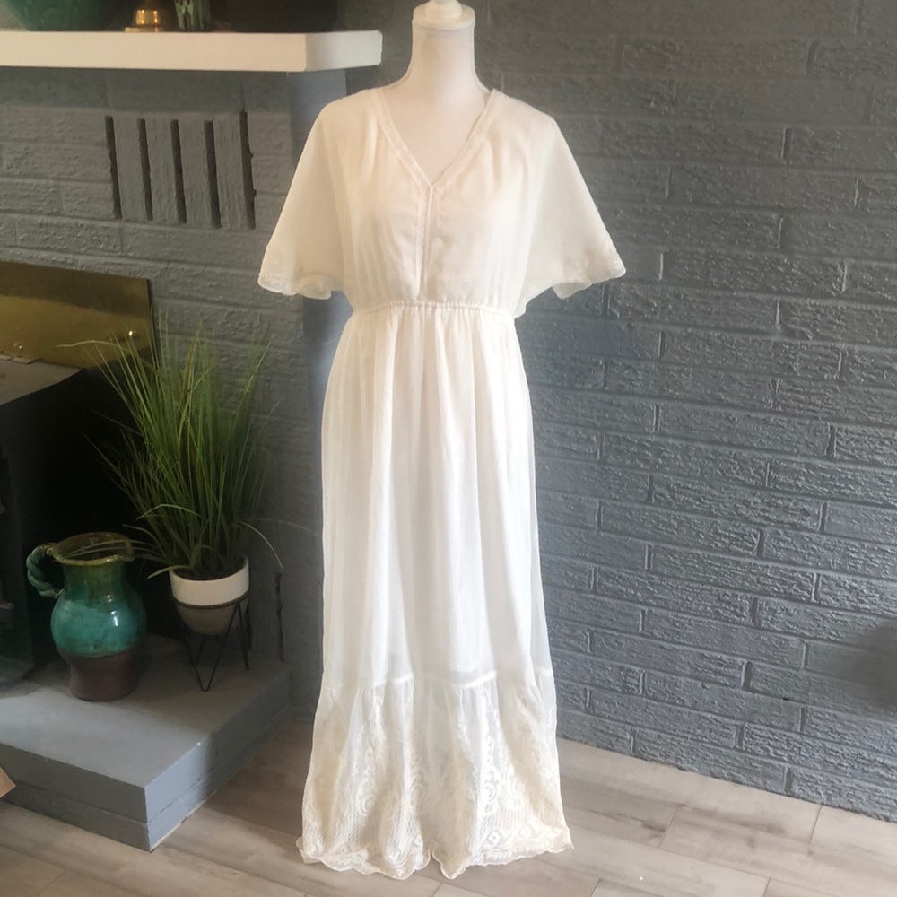 NWT Mira Boutique White Semi Sheer Beach Wedding/Reception/Rehearsal Maxi Dress